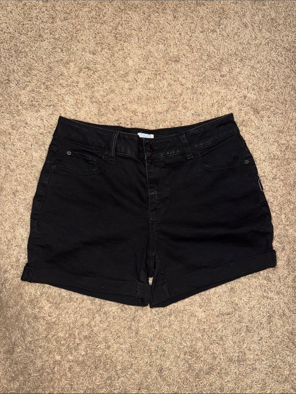 Time and Tru Black Rolled-Hem Denim Shorts